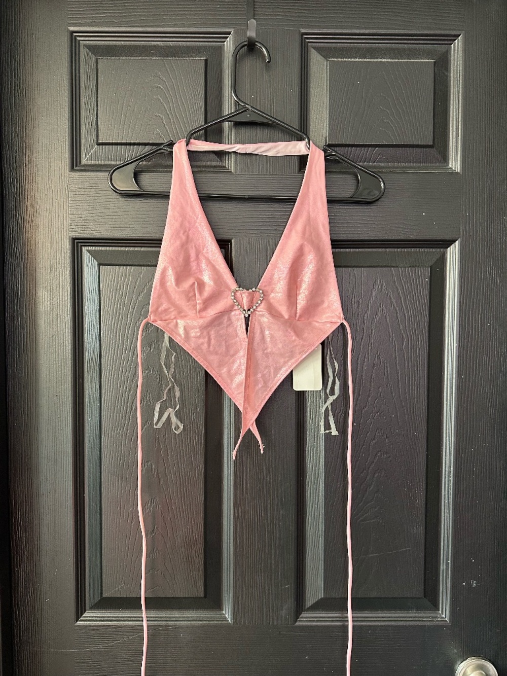 New Pink Metallic Heart Halter Rave Top Size Large NWT